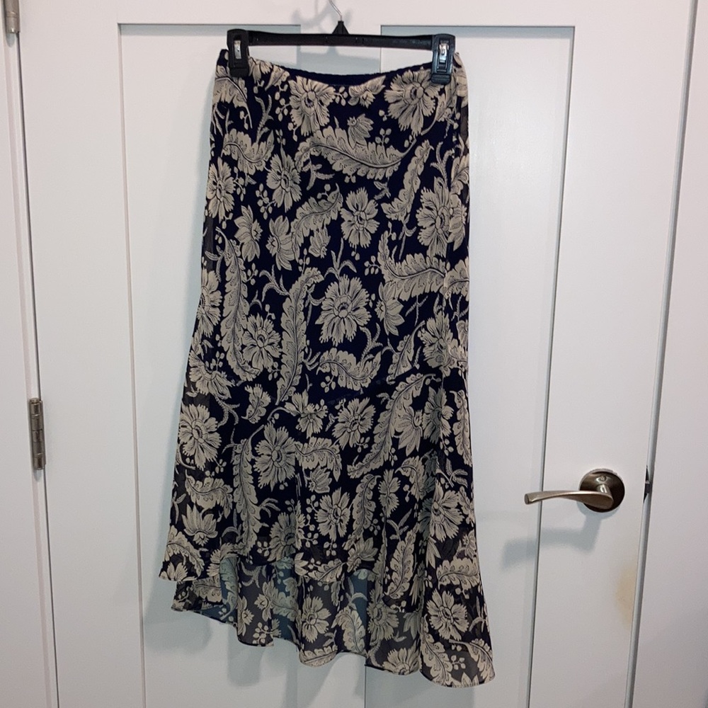 Petite silk floral asymmetrical skirt. Lauren Ralph Lauren.
